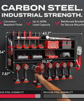 Heavy Duty Power Tool Organizer Wall Mount With Three Shelves Eight Drill Holders And Bit Holder With Pegboard Sides