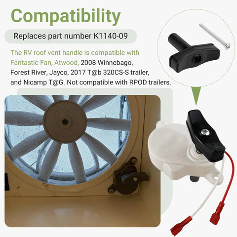 Manual Lift Knob Kit K1140-09 RV Vent Handle Replacement For Fantastic Fan And Atwood with compatibility details