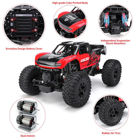 4x4 Offroad RC Truck Amphibious 1 12 Scale Monster Beast With Dual Motors Waterproof Chassis Rugged Crawler Includes Two Rechargeable Batteries Epic Gift For Kids And Adults showcasing features like dual motors and rubber air tires