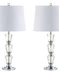 27 Inch Clear Crystal Table Lamp Set Of 2 With Glam Traditional Chrome Accents, White Linen Shade, LED Bulbs Included