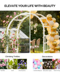 Heavy Duty PVC Garden Arbor Arch For Plant Climbing, 94 Inch Tall Backdrop Stand with flowers and balloons outdoors