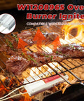 Plug And Play Gas Range Oven Igniter Replacement under grill with steaks, fits WFG320 WFG505, ceramic nuts and cover visible