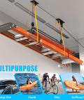 Ceiling Ladder Hoist System For Garage Storage Heavy Duty Pulley Lift Holds Up To 150 Lbs For Ladders Kayaks Bikes Canoes