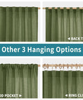 Dark Green Faux Linen Curtains For Kitchen Window Light Filtering Textured Drapes With Rod Pocket And Back Tab 2 Panel Set