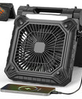 10.2 Inch Solar Camping Fan With Light Rechargeable Battery shown charging a phone with USB-C cable