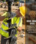 Heavy Duty 12 X 52 Inch Auger Bit With 2 Inch Hex Interface For Garden Post Holes And Planter Digs Spiral Steel Drill Attachment Built For Tough Dirt That Lasts For Years In Hard Soil in use by worker