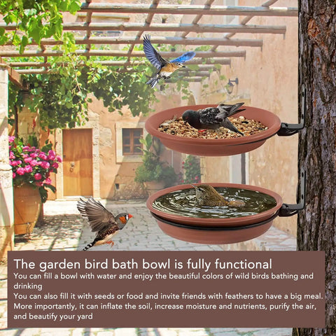 All In One Bird Feeder Tray And Bath Kit With Heavy Duty Metal Ring Fence For Backyard Deck And Fence Mounts Indoor Or Outdoor Wall Use Includes 2 Pots And 2 Brackets For Easy Wall Or Rail Placement