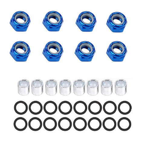 Blue Skateboard Truck Nuts And Axle Washers And Precision Spacers Pro Grade Hardware Kit For Longboards And Skateboards 8 Nuts 16 Washers 8 Spacers Durable Stainless Steel Hardware For Quick Upgrades