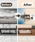 Before and after image showcasing In Wall Cable Management Kit With Recessed Outlet Box And Four Power Ports for clean TV setup.