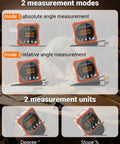 Image showing 2 measurement modes of Sleek Digital Angle Finder And Protractor With Magnetic Dual Laser Level Portable Pocket Design.