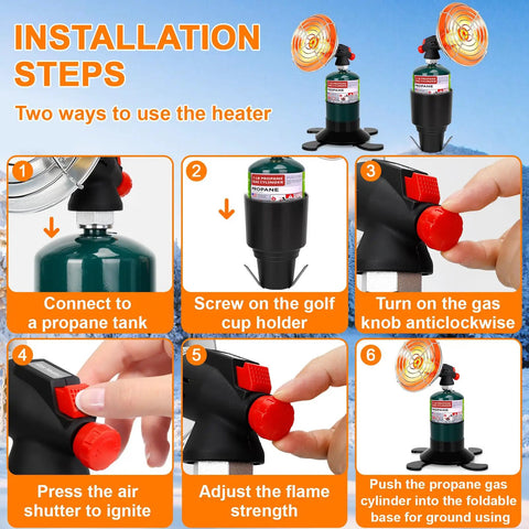 Installation steps for Portable Propane Golf Cart Heater With Cup Holder And Cylinder Base 2 In 1 Outdoor Space Heater.