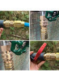 Three Quarter Inch Full Flow Brass Garden Hose Quick Connect Fittings Set No Fuss With Lead Free Full Port Design And High Volume Quick Release Coupler For Five Eighth And Three Quarter Inch Hoses shown in use