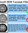 Comparison of Bissell 2030 and other vacuum filter models with compatibility info, showing the correct filter for Bissell 2030 series.