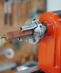 Premium Pen Plus Jaws For Woodturning Lathe Chuck Compatible With Ck100 Series, clamped wood blank in chuck.