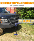 Beefy 3 Ton Farm Jack With 48 Inch Lift For Trucks UTVs And ATVs, Off Road Rescue And Garage Work, shown lifting truck