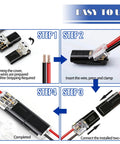 Installation steps of 30 Pack Double Wire Plug In LED Light Strip Connectors 2 Pin Quick Connect Push In Low Voltage Lock Grip