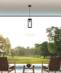 Outdoor Pendant Light One Light In Matte Black With Clear Glass Shade E26 Base Socket Ceiling Hanging Fixture For Porch Or Kitchen Island Dope Modern Vintage Vibe Bulb Not Included hanging over patio with chairs