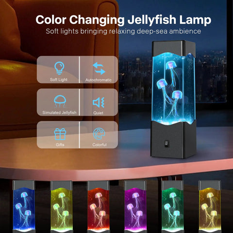 Jellyfish Lamp Mood Night Light For Desk And Room Decor, USB Powered colorful aquarium light with floating jellyfish.