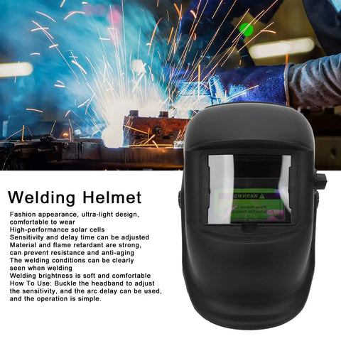 Stylish Ultralight Welding Helmet With Automatic Dimming For Serious Industrial Pros Featuring Durable ABS Construction And Solar Power To Keep You Safe During Long Heavy Duty Jobs Without The Weight Or Fatigue, viewed against a bright welding scene.