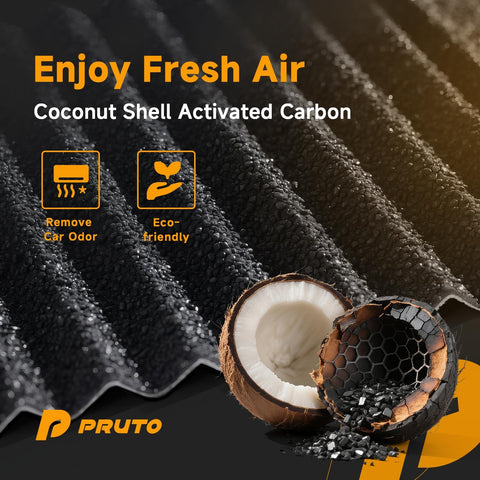 Activated Carbon Cabin Air Filter With Easy Install For Chevy GMC Trucks And SUVs Like Silverado Sierra Equinox Malibu Colorado Traverse Acadia Blazer Cruze Impala Tahoe Terrain XT5 Replaces CF11966 showing coconut shell material