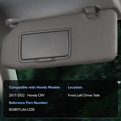 Honda CRV Sun Visor Driver Side With Lighted Mirror Gray Replacement Fits 2017 2018 2019 2020 2021 2022 Left Side Interior Accessory 83280 TLA A12ZB Ride Ready
