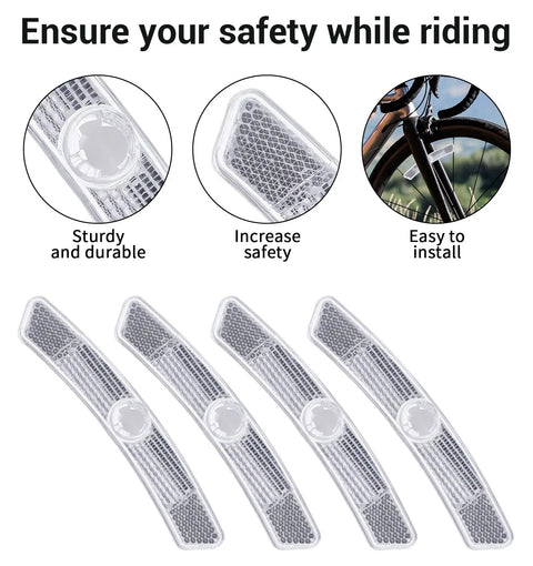4 Pack Bike Wheel Reflectors Set For Night Riding, Plastic Spoke Reflectors For Road And Mountain Bikes, shown with features