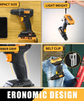 Your Go To Cordless Brushless Drill Kit 20V with 2Ah Battery and Charger featured with compact size, rubber grip, belt clip