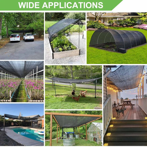 Forty Percent Shade Cloth For Backyard 20x20 Ft Black Mesh Tarp with Reinforced Grommets covering various outdoor spaces