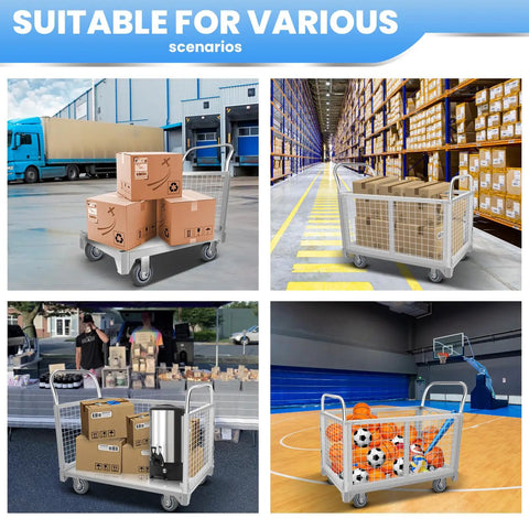 Heavy Duty Platform Truck Cart With 5 In 1 Convertible Cage Folding Flatbed Push Cart For Warehouses 2600 Lb Capacity Extra Large Rolling Hauler Built Tough To Handle Heavy Loads No Sweat