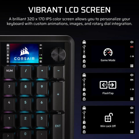 Goated 96 Percent Wireless Mechanical Gaming Keyboard With Compact Tkl Body Full Color Lcd Screen showing game mode and controls.