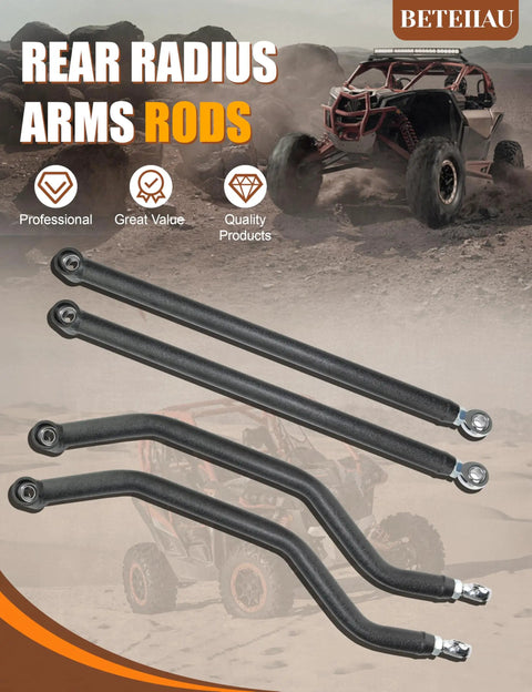High Clearance Boxed Rear Radius Arms Kit for 2014 and Up RZR XP 1000 and XP 4 1000, Beefy Heavy Duty Adjustable Heim Joint Rear Radius Rods, Bolt On Steel Suspension Upgrade, Wrinkle Black Finish, boxed steel arms