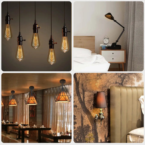 Old School Edison ST64 40W Incandescent Bulbs With Dimmable E26 E27 Bases For Outdoor Sockets And Light Fixtures, Vintage Amber Glass, Decorative Warm Glow, 4 Pack in various lighting setups