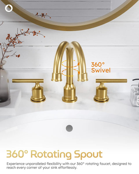 Gold 3 Hole Widespread Bathroom Faucet With 8 Inch Centers Two Handle Brass Vanity Tap Antique Style With Pop Up Drain spout