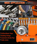 Hot Shot Hydraulic Hose Crimper, Electric High Pressure Machine With 8 Interchangeable Dies For 3/8 To 1 1/4 Inch Hoses And Auto Ac Pipes, Reliable 110V Crimping Tool with various hoses and fittings.