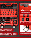 3/8 Inch Impact Socket Set 92 Pieces With Adapters CrMo Steel Deep Sockets Quick Release Ratchet And Palm Kit For Tough Jobs in red case