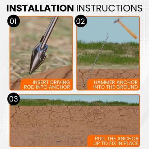 Installation instructions for Deep Penetration 31 Inch Ground Anchor Kit Set Of Four With Driving Rod For Storage Sheds And Swing Sets