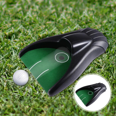 Golf Ball Retriever Auto Return System For Practice on grass, shows lightweight durable plastic ball rebounder auto rolls back