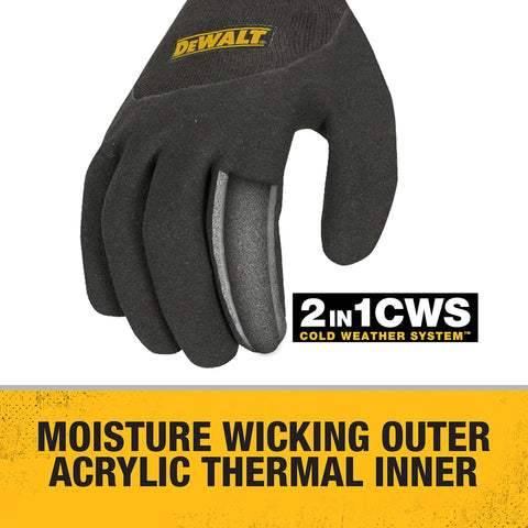 2-In-1 Thermal Grip Glove DPG737L With Moisture-Wicking Nylon Shell, Warm Acrylic Liner, close-up view of black and yellow glove