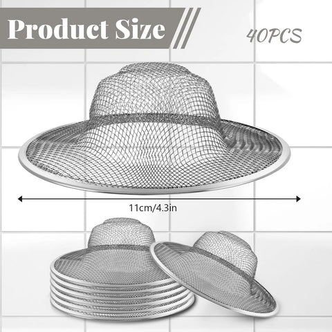 Heavy Duty Mesh Sink Strainers 40 Pack Stainless Steel Drain Screens Size 4 5 Inch Fits Kitchen Bathroom Sinks product size 11cm