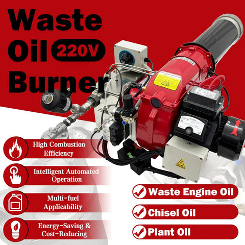 Top Shelf Waste Oil Burner With Air Atomizing Tech For Blazing Shop Heat Multi Fuel Ready Engine Plant Or Diesel Oil Heavy Duty Workhorse For Industrial Heaters Dryers And Kilns 220V Single Phase close-up view showing combustion components.