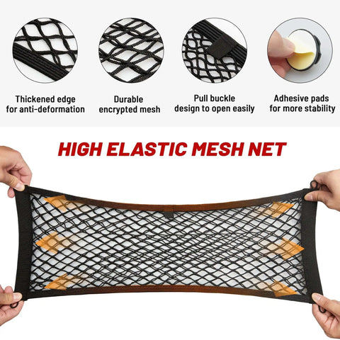 Universal Elastic Cargo Net Pocket Mesh Organizer For Car Trunk RV And Boat Storage with Screws and Hooks 25.6x9.8"