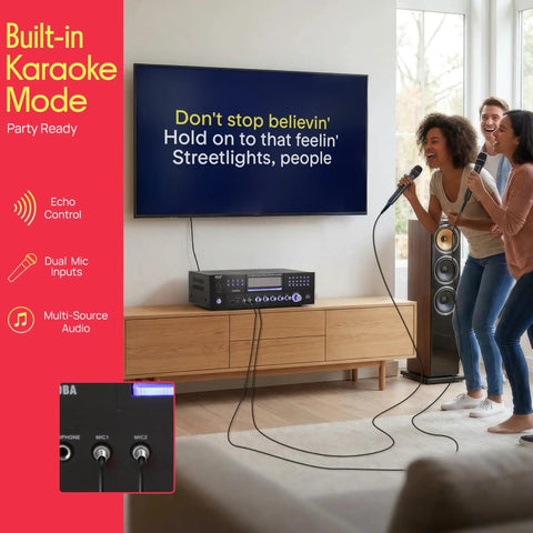 People using 4 Channel Bluetooth Home Amplifier With Front Loading CD And DVD Player And 3000W Peak Power For Party Ready Sound