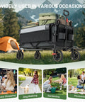 Collapsible Wagon Cart With Brakes 400 Lb Heavy Duty Large Capacity Portable Folding Wagon For Camping Gardening Shopping Groceries Gray