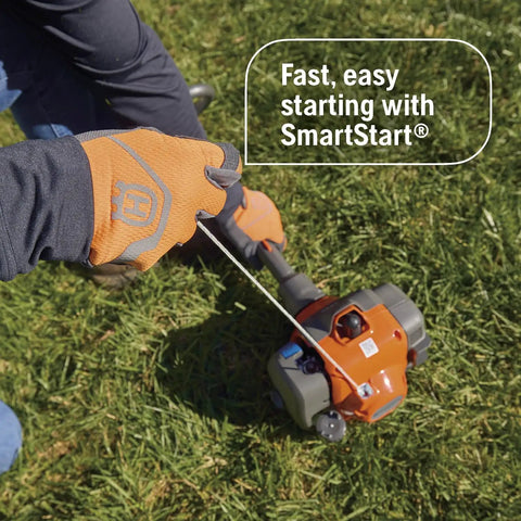 Person using Gas Hedge Trimmer With 21-Inch Cutter Bar, Double-Sided Reciprocating Blades, 180 Degree Rotating Pole Attachment