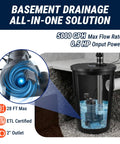 Heavy Duty Utility Sink Sewage Pump With 33 Gal Holding Tank, 5000 GPH Output, Half HP Motor, 28 Ft Max Head, ETL Certified For Basements And Laundry Spaces, Solid Build Takes The Water Grind Off Your Plate