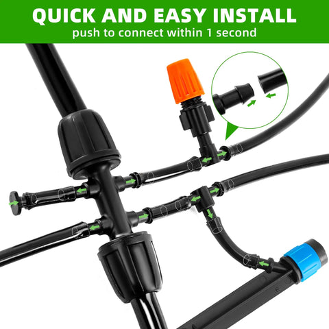 240 Feet DIY Automatic Drip Irrigation Kit For Garden Greenhouse And Patio With Adjustable Emitters, connectors close-up