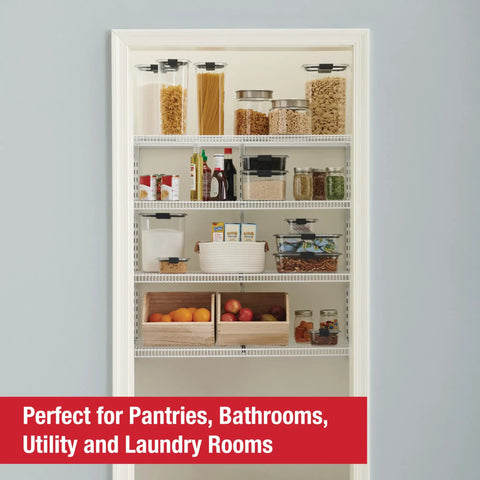 36 Inch Pantry Shelf System With Direct Wall Mount, 4 White Wire Shelves And Mounting Hardware Included organizing items