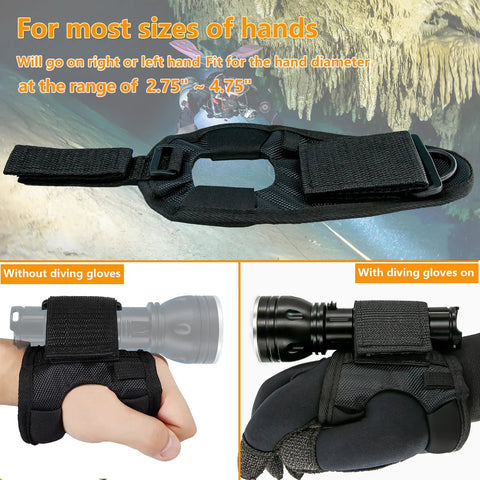 Hands Free Dive Light Wrist Mount Glove With Adjustable Velcro Strap And Neoprene Sleeve For A Secure Grip, Grab-And-Go Universal Scuba Light Holder