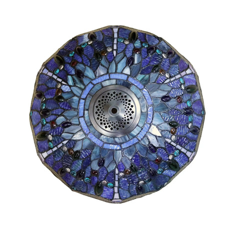 Top view of Sunniva Dragonfly Tiffany-Style Two-Light Dark Bronze Semi-Flush Ceiling Fixture With Handcrafted Stained Glass Shade