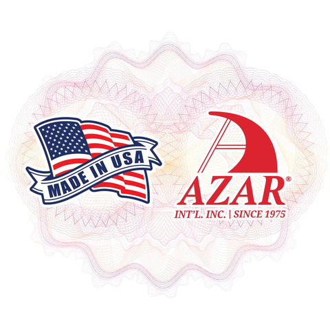 Azar International logo with a 'Made in USA' flag emblem, since 1975.